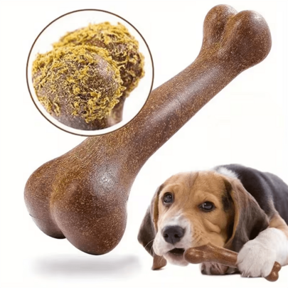 1pc Pet Realistic Bone Chew Toy, Yellow+Brown Dual Color, Suitable For Large, Medium And Small Dogs