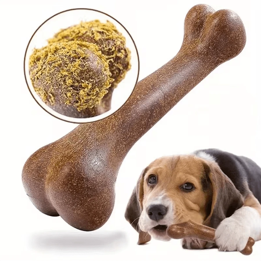 1pc Pet Realistic Bone Chew Toy, Yellow+Brown Dual Color, Suitable For Large, Medium And Small Dogs