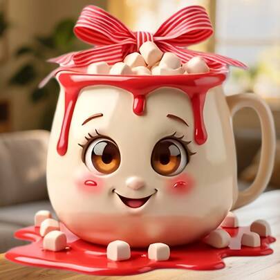 Smiling Hot Cocoa Cup Fridge Magnet, A Marshmallow Topped Comfort Story For Cozy Kitchen Moments For All Metal Surfaces Throughout The Home
