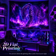 2D Flat Black Leopard Print Tapestry, Pattern Of Black Leopard Print, Flames, Starry Sky And Rocks, Glows Under Fluorescent Light, Suitable For Wall Decoration, Bedroom Background Decoration Or Party Decoration. - Multicolor - View 1