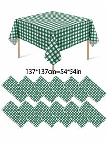 1/6/12PCS-137*274cm Green And White Plastic Plaid Tablecloth, Decorative Disposable Green Checkered Tablecloth, Suitable For Picnic, Farm, Birthday, Wedding Rectangular Tablecloth, Party Tablecloth - Green - View 3
