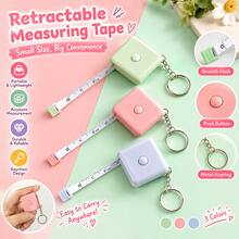 3pcs 1.5m Retractable Tape Measure, Mini Square Tape Measure With Keychain, Portable Body Measurement Ruler (Suitable For Waist, Chest And Clothing Measurement), Compact Tool For Home Sewing And DIY - A - View 2