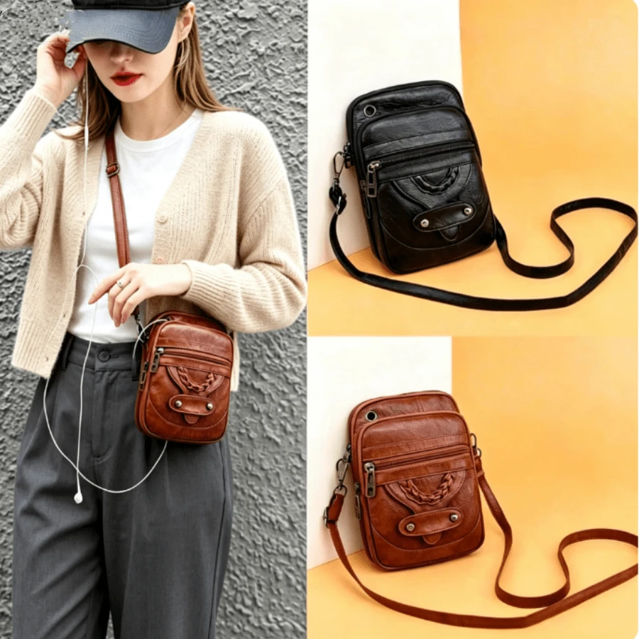 Multi-Functional Soft PU Leather Small Shoulder Bag For Women Vintage Crossbody Bag Cash Purse Cell Phone Bag - Multicolor - View 1