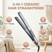 SOKANY-1924 3-In-1 Wet & Dry Hair Straightener & Curler Ceramic Flat Iron Adjustable Temperature Hair Styling Clamp Dual Function Straightening & Curling Clip Suitable For Home & Salon Use - UK Plug(220-240V) - View 8