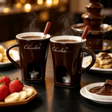 1 Chocolate Furnace, Chocolate Fire Boiler, Chocolate Melting Pot, Cheese Heating Cup, Chocolate Melting Pot With Fork, Suitable For Home, Party, Camping, Office - Easy To Clean - Multicolor - View 11