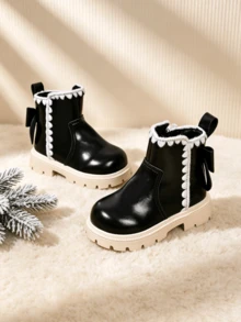 Spring/Autumn New Princess Style Short Leather Boots For Girls, Size 21-32, Non-Slip Wear-Resistant Round Toe Toe-Protection Children's Dress Photo Daily Boots - Black - View 2