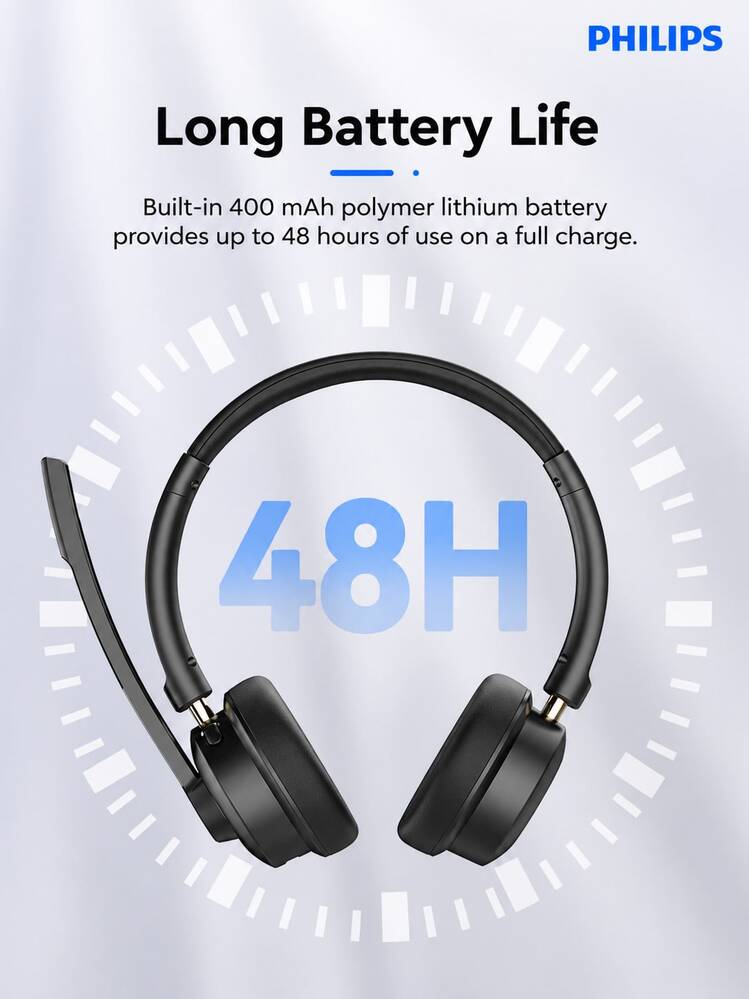PHILIPS SHM5108 無線頭戴通話耳機 藍牙 5.3 降噪耳麥 呼叫中心客服電銷坐席 電腦座機網課會議通話耳麥 - 查看 8