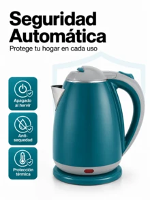 Tetera electrica,Hervidor eléctrico antiescaldamiento ,Hervidor de Agua Eléctrico, Tetera Eléctrica, Jarra Inalámbrica, 2 Litros, 1000 W, Acero Inoxidable, Resistente, Hierve agua en minutos, Base removible, - Verde - Ver 3