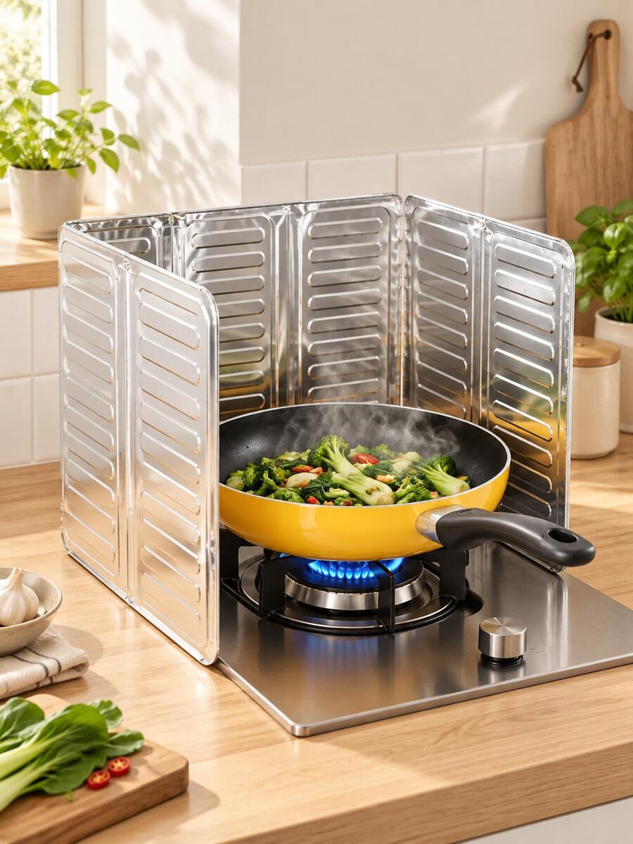 1/2/3/4 buah Pelindung Percikan Minyak Dapur, Layar Anti Lengket Aluminium, Pelindung Isolasi Panas Kompor, Alat Dapur untuk Memasak, Menggoreng, dan Memanggang, Perlengkapan Rumah & Perjalanan - View 1