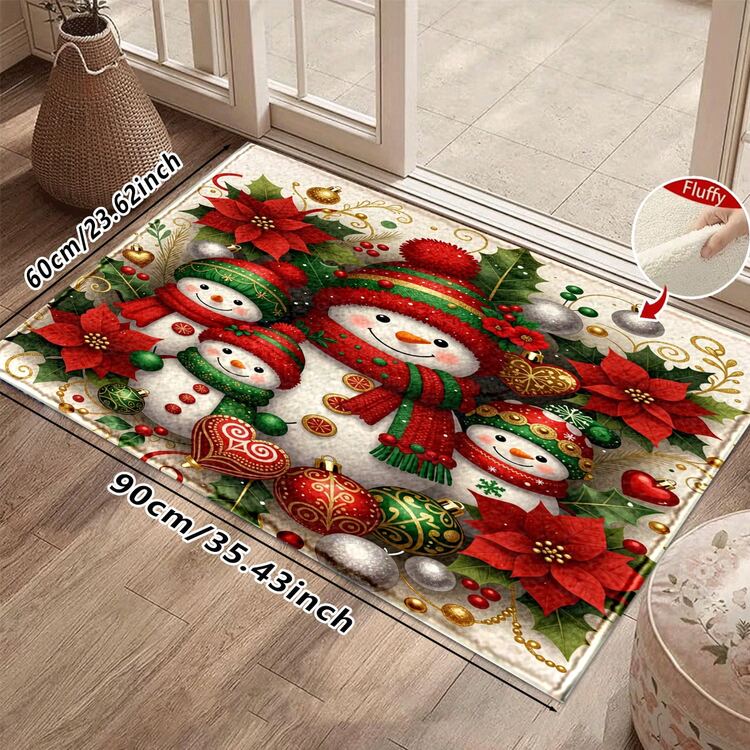 1pc Soft Faux Cashmere Material Floor Mat, Christmas Cute Snowman Full Print Rug, Soft & Non-Slip, Suitable For Kitchen, Bathroom, Entryway, Bedroom, Creating Warm Holiday Atmosphere, Multi-Scene Use Anti-Slip Mat, Room Decoration, Holiday Gift - Multicolor - View 14