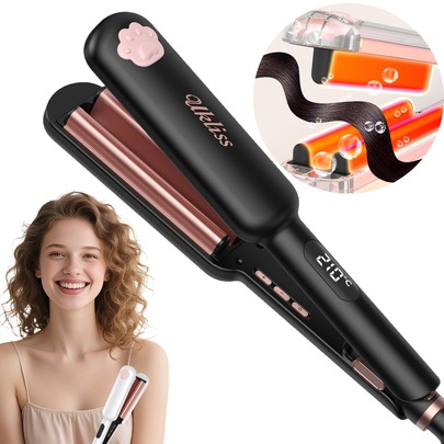 UKLISS Egg Roll Hair Crimper Waver, Ceramic Tourmaline Floating Plates For Even Heat, 5 Adjustable Temperatures With LED Display, Dual Voltage 100-240V, Compact Travel Styling Tool For Beach Waves & Glam Curls Hair Tools Rizadora De Pelo
