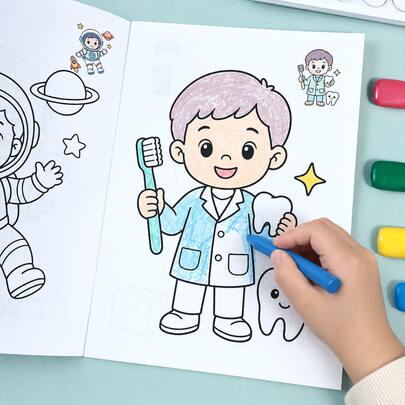 Cartoon Coloring Book Ocean Underwater Animals + Different Profession Characters 2 Themes Children's Leisure Doodle Coloring Drawing Book Early Education Painting Practice Notebook Back To School Learning Supplies Student Holiday Learning Gift