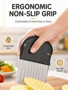 SMEGGEMS 1pc Multi-Function Kitchen Knife, Patterned Blade, Potato Cutter, Wolf Tooth Potato Slicer, Wavy Potato Slicer, French Fries Cutter, Multi-Function Vegetable Slicer, Potato Slicer, Slicing Knife - View 7