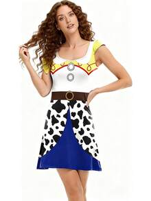 Women's Roleplay Dress, Cartoon Cow Print Sleeveless Dress, Suitable For Halloween And Comic Con - White - View 4
