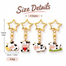 1/4pcs Cute Cow Keychain, Star-Shaped Buckle Design, Colorful Bag Pendant Charm, Suitable For Handbags, Backpacks, Keys And Zipper Decoration, Christmas Holiday Small Gift - Quantity - View 4