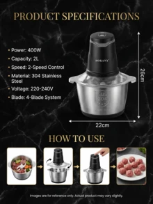 SOKANY Meat Grinder Electric Drain Filling & Grated Vegetable Filling, 2L Large Capacity Meat Grinder, Double Layer Four-Bladed Blade - View 10