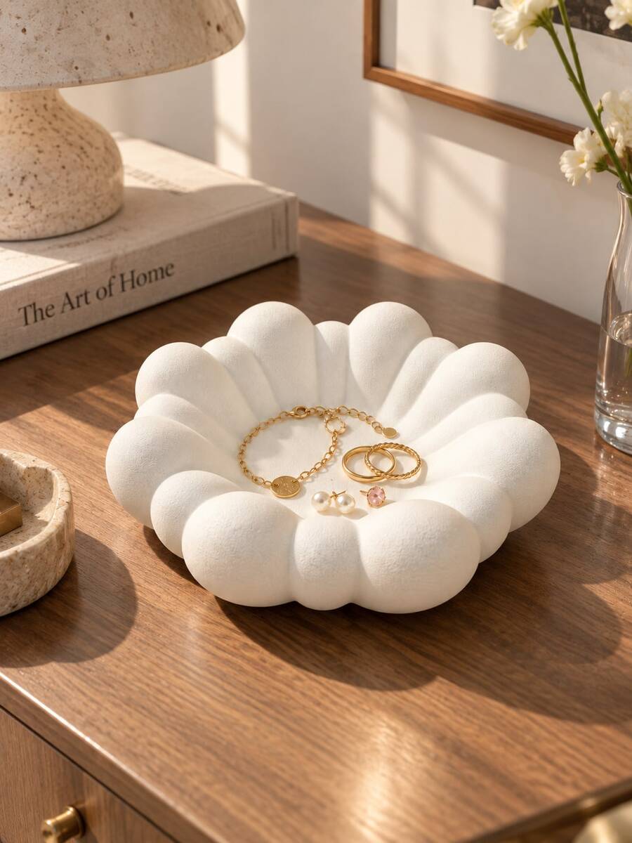 1pc Marshmallow Shaped Jewelry Tray, Decorative Jewelry Storage Dish, Suitable For Rings, Earrings, Necklaces, Bracelets And Keys, Cute Vanity Storage Box, Suitable For Bedroom, Nightstand, Entryway, Desk, Aesthetic Room Decor Gift, Suitable For Women And Girls - Multicolor - View 1