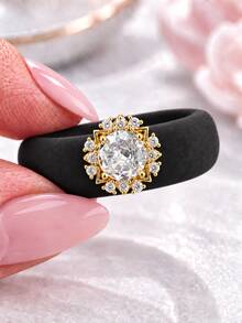 1PC Women's Elegant Round Cubic Zirconia Cut Zirconia Silicone Ring, Non-Fading Waterproof Washable Hypoallergenic, Suitable For Women To Wear, Perfect For Wedding Anniversary Daily Outfit Sports Yoga Valentine's Day Ideal Gift, Best Alternative To Metal Rings - White Round Zirconia Silicone - Gold - View 20
