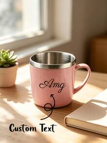 1pc Personalized Custom Small Water Cup, Customizable Text Name, 304 Stainless Steel Material, With Handle Anti-Scald Drinking Cup, Suitable For Daily Use, PP Shell Lightweight, Multiple Fresh Color Options, Home Dormitory Drinking Mug - Multicolor - View 1