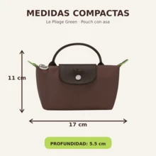 Bolso Mini Longchamp Le Pliage Green con Asa, Nylon Reciclado Plegable y Cierre de Cremallera, Color Moka - Cafetera Moka - Ver 5