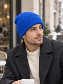 Men's Solid Color Rib Knit Beanie Hat, Slouchy Cuffed Winter Warm Hat, Soft Stretch Skull Cap For Casual Outdoor Wear - Knitted Hat - View 3