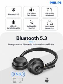 PHILIPS Headset Nirkabel Over-Ear SHM5108 dengan Bluetooth 5.3 Peredam Kebisingan, untuk Layanan Pelanggan Call Center/Agen Telemarketing, Komputer/Telepon Rumah, Kelas Online, Konferensi, dan Lainnya. - View 3