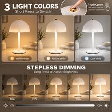 LED Wireless Portable Night Light - Mushroom Shape, USB Rechargeable, Touch Switch, 3-Color Change, Stepless Dimming, Atmosphere Bedside Lamp, Metal Body, Suitable For Home Decor, Party, Restaurant, Outdoor Ambient Lighting, Ideal Gift - Tricolor Light - View 4