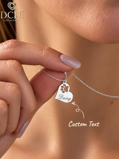 Hollow Heart Pet Paw Print Engraved Necklace, Customizable Pet Name, Unique Hollow Paw Print Design, Gentle Memorial For Furry Friends. Minimalist Silver Fine Chain, Lightweight And Versatile, Stainless Steel Material Durable And Oxidation-Resistant. Heartwarming Memorial Gift For Pet Owners, Preserving Beautiful Moments With Cats And Dogs, Niche Atmospheric Accessory, Easy To Match For Daily Wear, Carry Your Love For Your Pet With You.