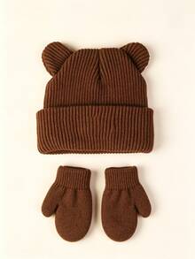 1 Set Unisex Toddler/Baby Knitted Hat + Gloves, Versatile Bear Design Cartoon Hat & Warm Gloves 2 Pieces Set - Set - View 17