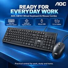 AOC KM151 Keyboard And Mouse Combo Wired Full-Size Office Keyboard Splash-Resistant Plug And Play Computer Keyboard - View 9