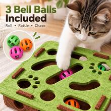 AOSHA Interactive Cat Puzzle Maze Toy With 3 Bell Balls, Felt Hunting & Pawing Enrichment Toy For Indoor Cats, Multi-Hole Boredom Relief Self-Play Toy For Kittens & Adult Cats - View 4