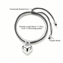 1Pc Multicolor Handmade Braided String Bracelet Silver Big Heart Pendant Rope Bangle For Women Couple Cute Casual Jewelry Gift - Large Silver Heart - View 4