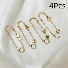 3/4/6Pcs Vintage Brooch Set, Gold Quilted Pins, Retro Style Brooches, Adjustable Waist Safety Pins, For Dress And Jeans Clothing Decoration - Multicolor - View 19