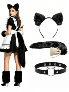 2pcs Women's Fox Tail Costume Set, Cute Polyester Faux Fur Tail, Realistic Plush Texture, Suitable For Cosplay, Party And Theme Events, Theme Event Accessories, Fun Design, Durable Headband, Halloween Fox Tail Costume - Multicolor - View 8