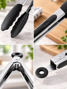 Set Penjepit Dapur Stainless Steel 3 Buah, Penjepit Makanan Ukuran Besar, Sedang, dan Kecil dengan Ujung Silikon Anti Selip dan Cincin Gantung, Penjepit Masak Multifungsi untuk Memanggang, Steak, Salad, Membakar, BBQ, Menyajikan, dan Aksesori Dapur Rumah Tangga - MultiWarna - View 3