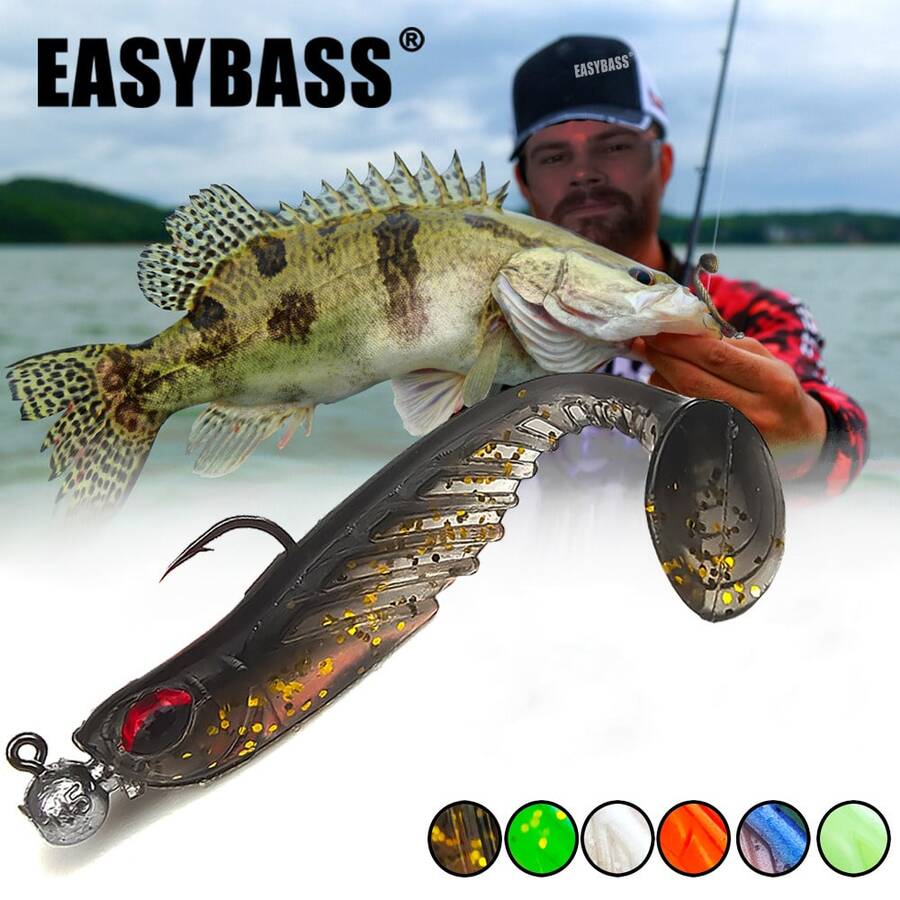 5Pcs Pre-Rigged Jig Head Soft Lure Set, Paddle Tail Swimbait With 3D Eyes, Bass & Mandarin Fish Bait, Christmas Gift For Fishermen