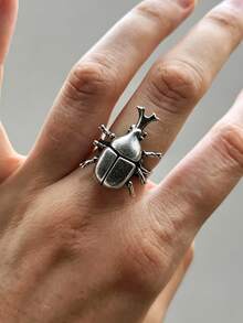 1 chiếc nhẫn bọ cánh cứng màu bạc độc đáo unisex phong cách retro, nhẫn statement côn trùng Gothic Punk, nhẫn động vật thời trang, phụ kiện trang sức làm quà tặng cho nam và nữ - nhẫn - Xem 7