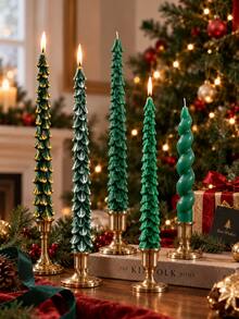 Set Lilin Berbentuk Pohon Natal, Lilin Kerucut Berbentuk Pohon Hijau, Lilin Pilar Berpilin, Lilin Dekoratif Lilin Kedelai, Cocok untuk Dekorasi Rumah Natal, Dekorasi Meja, Pengaturan Pesta Liburan, Pemberian Hadiah - hijau - View 5
