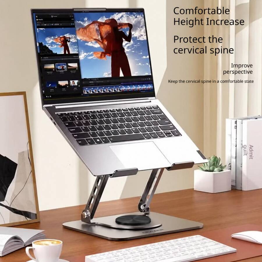 Lenovo W3 Foldable Laptop & Tablet Stand, Dual-Axis 360° Rotating Laptop Riser, Stepless Height Adjustment & Free Hover, Hollow Heat Dissipation Design, Soft Silicone Non-Slip Protective Pads, Suitable For Home Office, Study, Travel - View 1