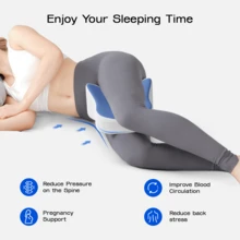 1pc Ergonomic Memory Foam Leg Pillow, Contoured To Leg Curve, Side Sleeping Leg Support Pillow, Removable Washable Pillowcase, Home Rest Bedroom Sofa Multi-Scenario Sleep Pillow - Blue and White - View 7