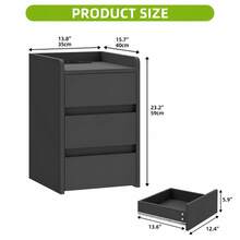 Yitahome Bedside Table With 3 Drawers, Nightstand End Table, Water-Resistant Storage Side Table, 35x40x59cm - Grey - View 3