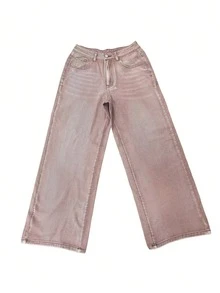 1pc American Street Style Women's Embroidered Loose Wide Leg Jeans Fashion All-Season Long Pants Casual Fall - Red - View 12