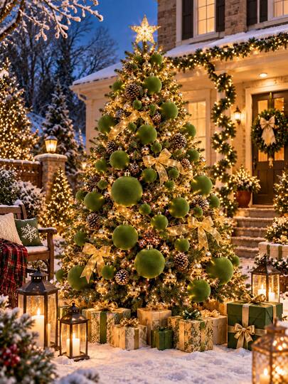 40 piezas de adornos de bolas de Navidad de terciopelo verde, 3 tamaños de decoraciones colgantes, decoración navideña verde oliva y dorado, adecuado para jardín exterior, porche, patio, puerta principal, corona, guirnalda, árbol de Navidad y decoración de fiesta navideña