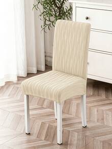 Minimal Vertical Striped Chair Slipcovers, Full Wrap Cream Textured Fabric Chair Covers. Multi-Size, Dustproof & Stain Resistant. Perfect For Dining Room, Balcony, Patio & Holiday Parties, Refresh Your Old Chairs. - Multicolor - View 14