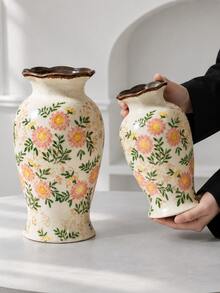 1pc Vintage French Country Style Ceramic Vase For Hydroponic Fresh Flower Arrangement, Rose, Living Room Dining Table Decor Ornament With Premium Feel, Suitable For Living Room Decor, Room Decor, Holiday Gift, Aromatherapy Candle, Birthday Wedding Newlywed Gift Souvenir Ornament - Pink Chrysanthemum - View 6