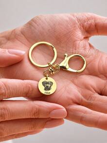 Customizable Pet Photo & Text Round Keychain, Laser Engraved Cat/Dog Portrait With Pet Name, Available In Gold, Silver, Rose Gold, Comes With Metal Key Ring And Swivel Clasp, Easy To Detach, Commemorative Pendant For Pet Owners, Suitable For Keys And Bags, Keeps Your Pet's Cute Look, Perfect Thoughtful Gift For Pet Lovers - Round Personalized Pet Photo Keychain - View 2