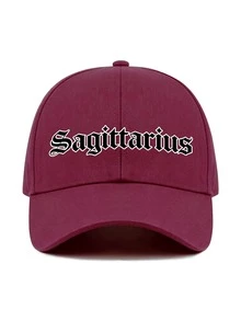 1pc 12 Zodiac Signs Baseball Cap, Retro Gothic Letter Print Red Dad Hat,Adjustable Unisex Casual Hat, Ideal Festival Party Daily Accessory ‑Lover Gift - Burgundy - View 12