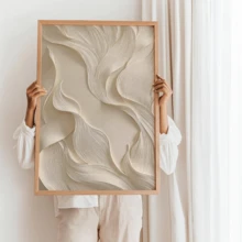 1pc Beige Abstract 2D Relief Wall Art, Modern Minimalist Home Decor, Suitable For Living Room Bedroom, Wall Art Canvas (Optional Frame) - A - View 4