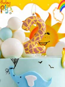 1pc Giraffe Pattern Number 0-9 Animal Theme Birthday Anniversary Party Cake Decoration Candle,Christmas - Multicolor - View 5
