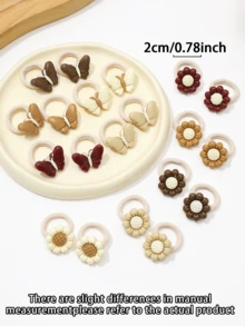 10pcs Children's Brown High Elastic Hair Ties, Sweet Hair Accessories With Butterflies And Flowers, Suitable For Girls' Daily Hair Styling - Multicolor - View 4